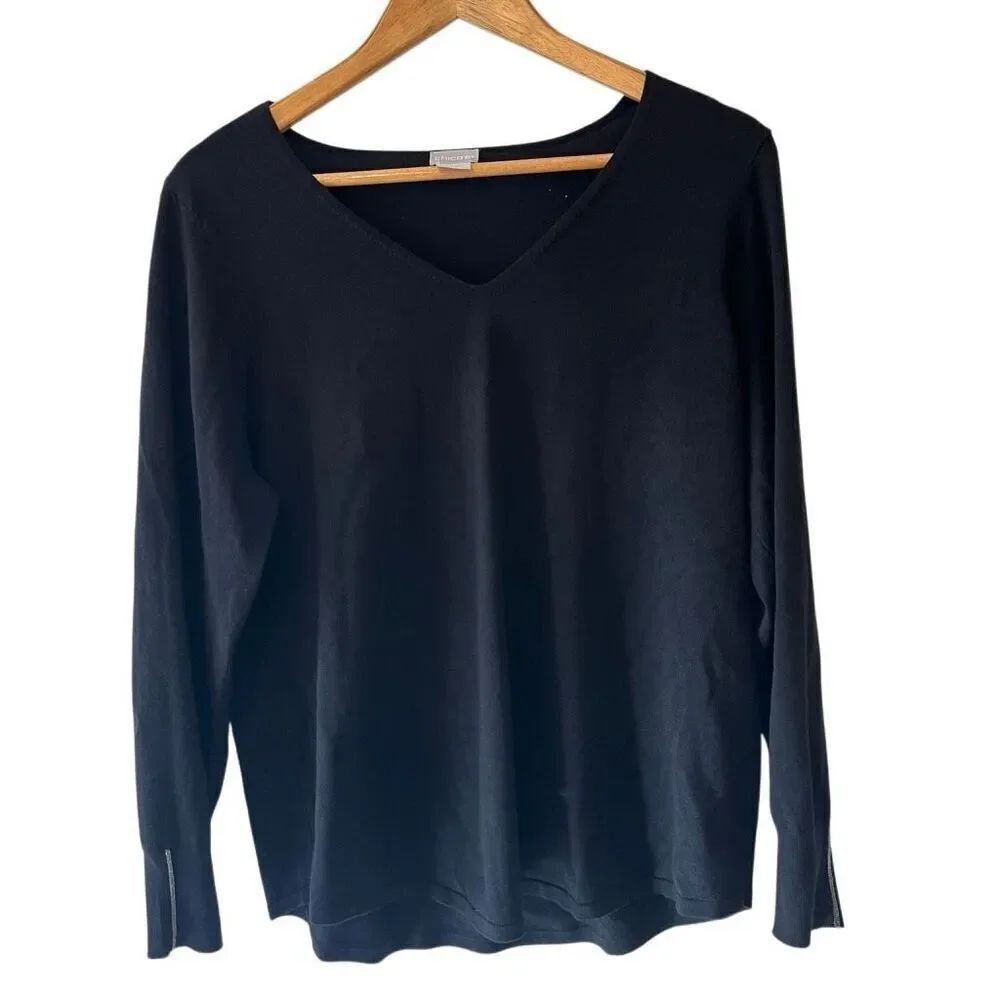 Chicos v neck black sweater with rhinestones on sleeve size Large Chicos size 2